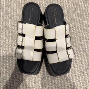 Anthropologie Black and Cream Triple Buckle Platform Sandals